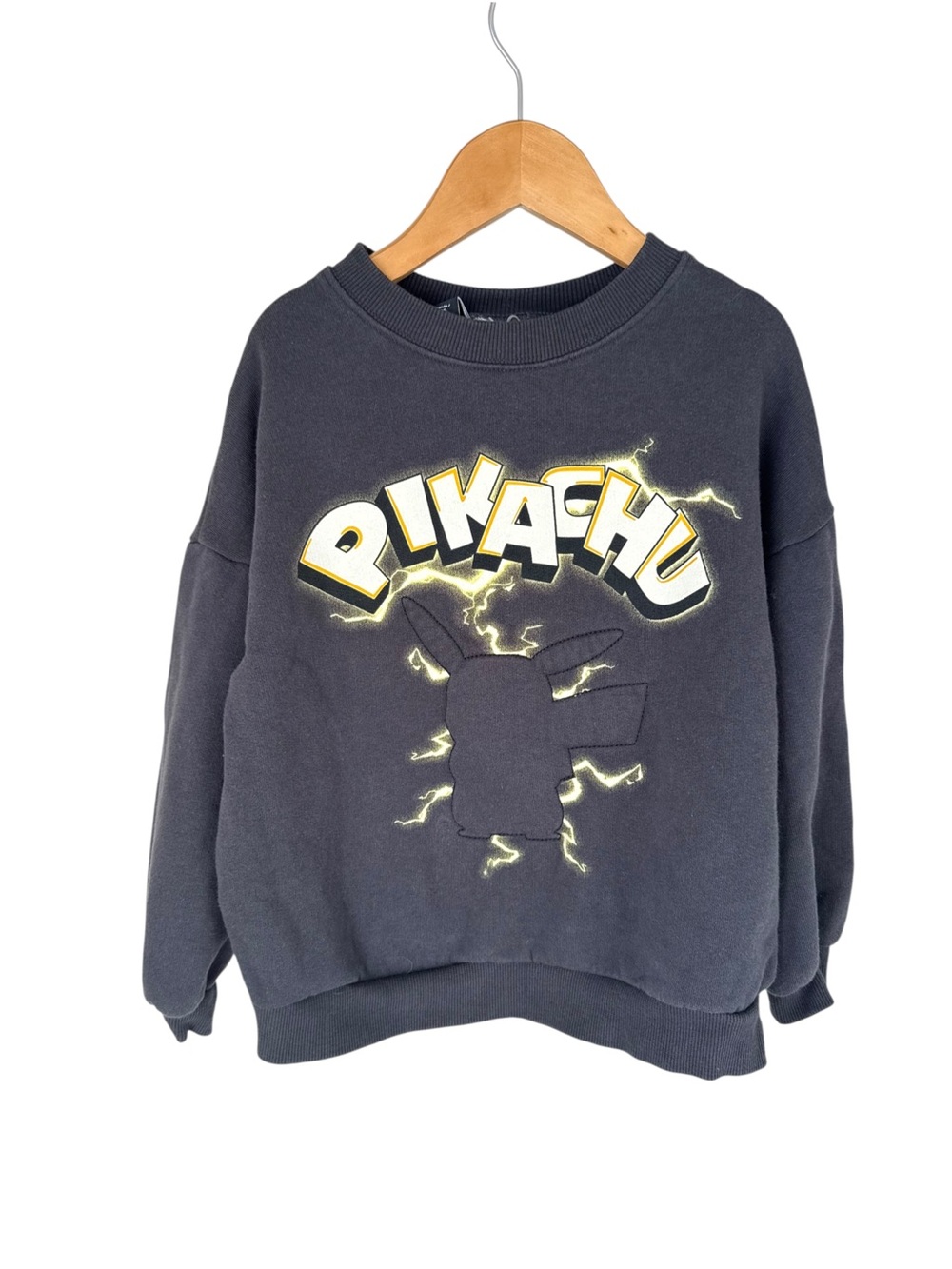 Zara Grey Pikachu Graphic Sweatshirt with Yellow Accents 5Y